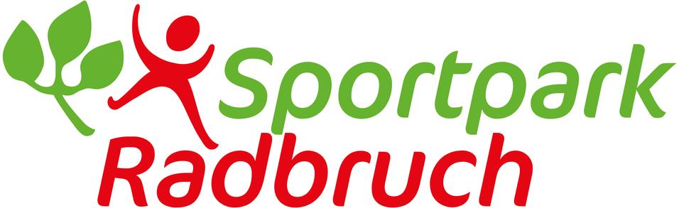 Logo des Sportparks Radbruch mit einer stilisierten Person und gr&uuml;nen Bl&auml;ttern in rot-gr&uuml;ner Schrift.