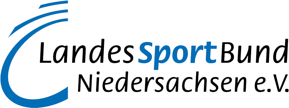 Logo des Landessportbundes Niedersachsen e.V. mit blauen und schwarzen Schriftz&uuml;gen auf wei&szlig;em Hintergrund.